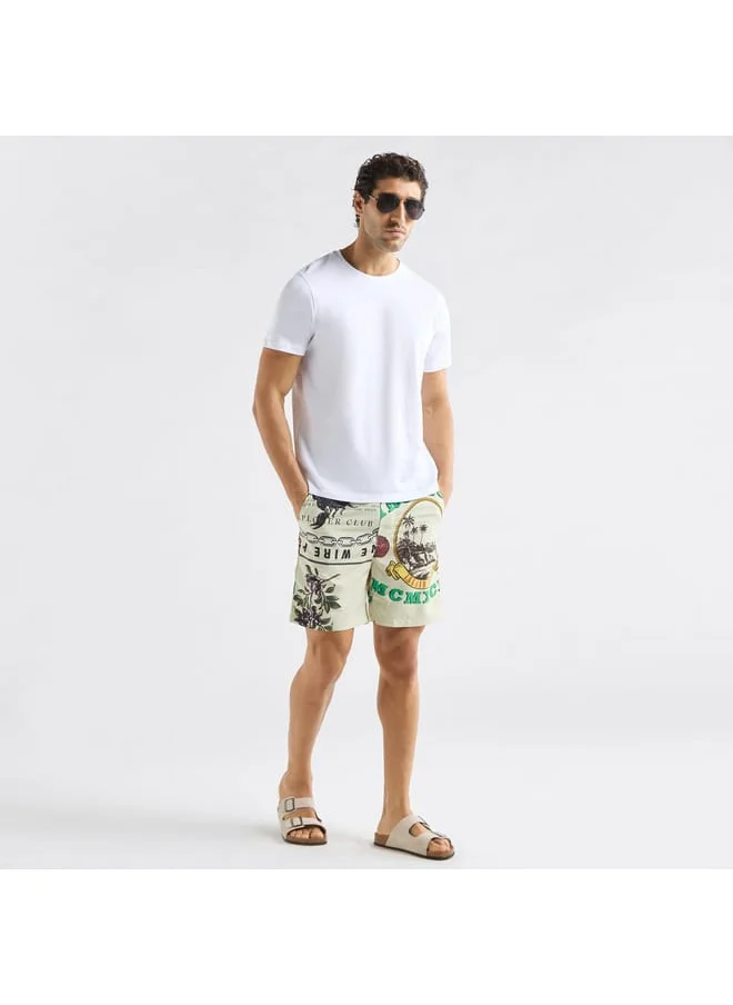 FAV Palm Tree Print Shorts with Drawstring Closure and Pockets