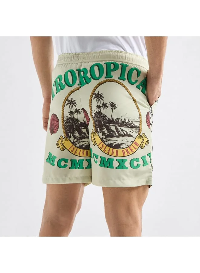 Splash FAV Palm Tree Print Shorts with Drawstring Closure and Pockets