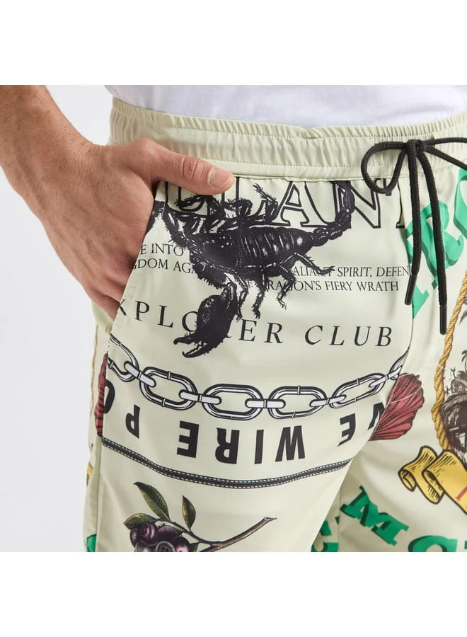 Splash FAV Palm Tree Print Shorts with Drawstring Closure and Pockets