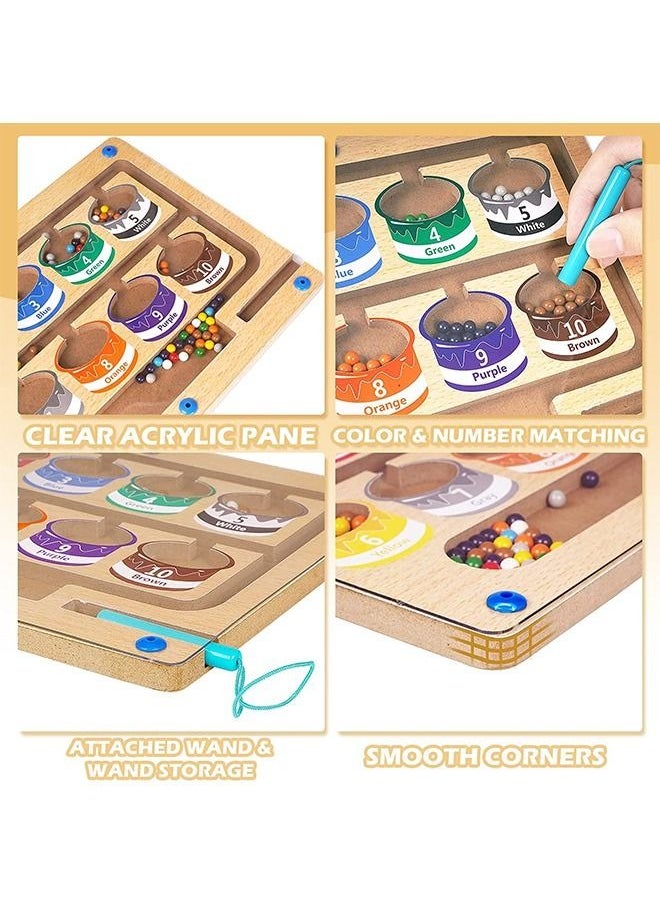 Magnetic Color and Number Maze,Montessori Educational Wooden Magnet Puzzle Game Board for Toddlers,Toddler Activities Counting Matching Games,Learning Fine Motor Skills for Preschoolers