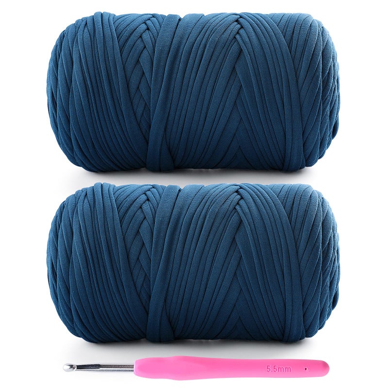 Lpalats 2 Pack T-Shirt Yarn for Crochet - 800 g/260 yds, Soft Elastic Fabric, Denim Blue - Image 1