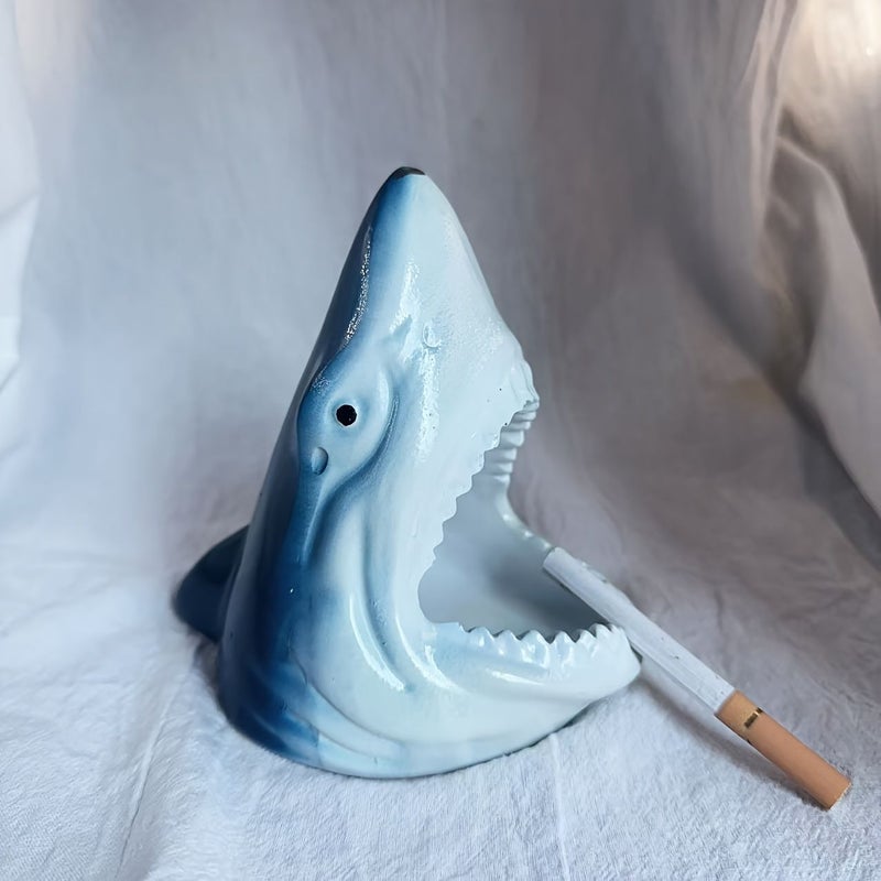 A Single Blue Resin Shark Head Ashtray Humorous Decorative Indoor Outdoor Gift For Friends - Image 5
