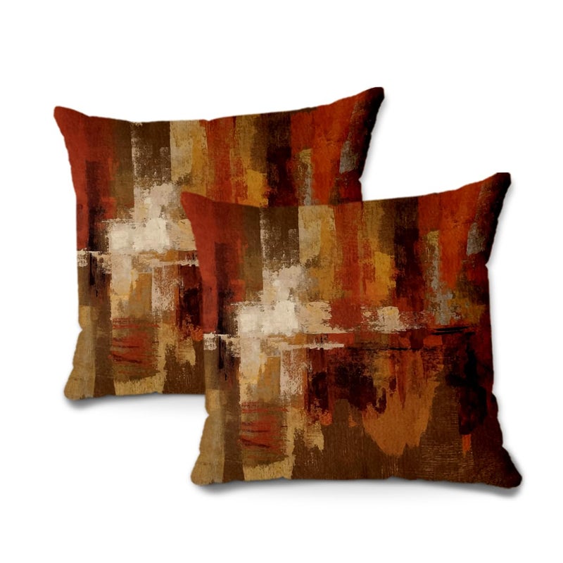 BQXH 2 Pcs Burnt Orange Abstract Pillow Covers 18x18 inch Abstract Rust Art Painting Decorative Throw Pillowcase Square Couch Cushion Cover for Living Room Sofa Bed Accent Home Decor - Image 2
