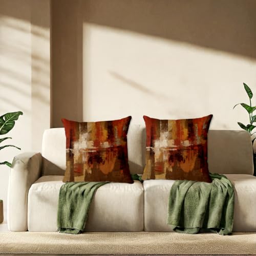 BQXH 2 Pcs Burnt Orange Abstract Pillow Covers 18x18 inch Abstract Rust Art Painting Decorative Throw Pillowcase Square Couch Cushion Cover for Living Room Sofa Bed Accent Home Decor - Image 3