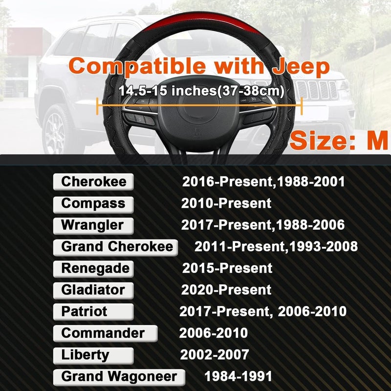 GIANT PANDA Steering Wheel Cover for Jeep Wrangler, Car Steering Wheel Cover for Jeep Grand Cherokee and Cherokee - Red - Image 2