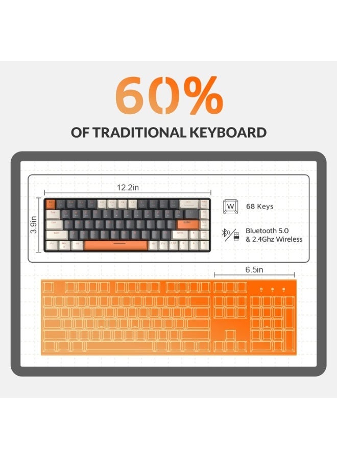 XVersion XV Mechanical Keyboard Wireless Gaming Keyboard, Computer Keyboard Wireless 2.4G 68Key Swappable Keyboard Gaming Bluetooth Keyboard with Keycap Puller Blue Switch Keyboard Mac Windows Milkshake Brown - Image 2