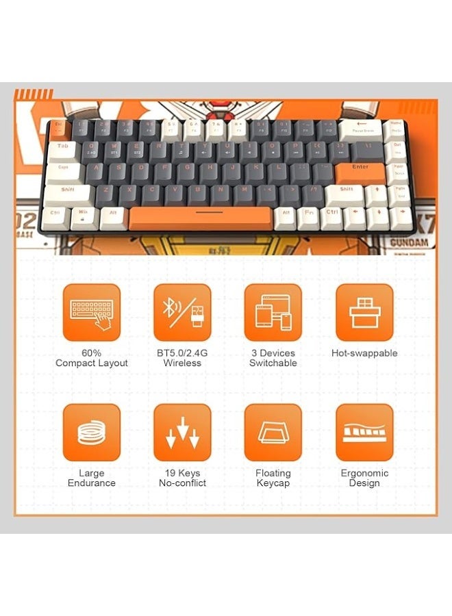 XVersion XV Mechanical Keyboard Wireless Gaming Keyboard, Computer Keyboard Wireless 2.4G 68Key Swappable Keyboard Gaming Bluetooth Keyboard with Keycap Puller Blue Switch Keyboard Mac Windows Milkshake Brown - Image 5