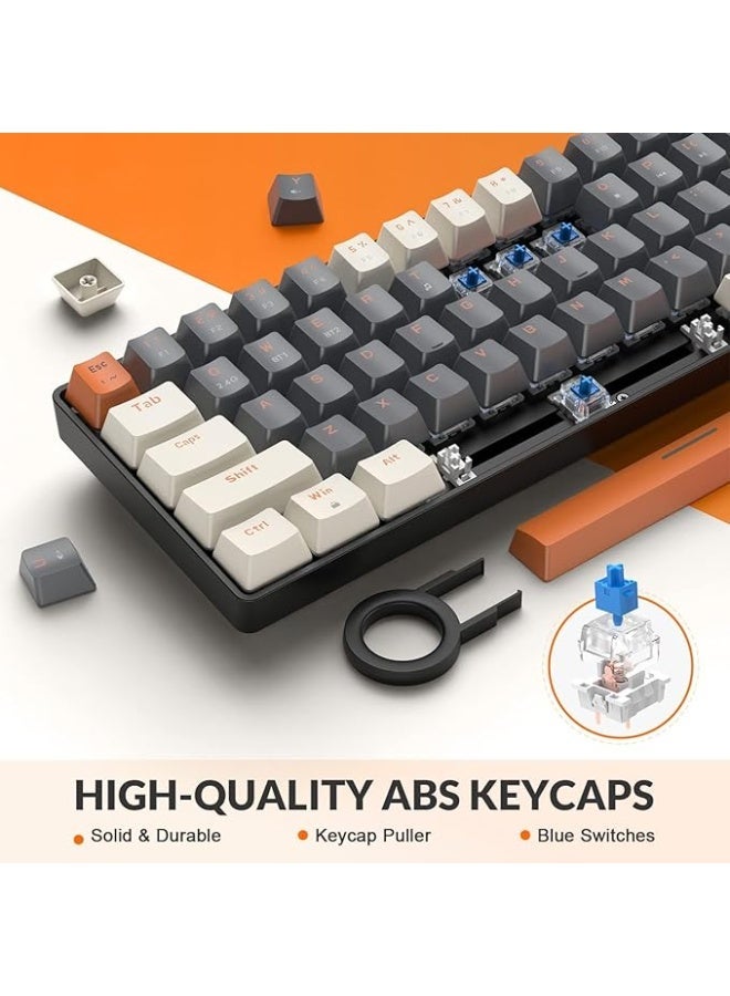 XVersion XV Mechanical Keyboard Wireless Gaming Keyboard, Computer Keyboard Wireless 2.4G 68Key Swappable Keyboard Gaming Bluetooth Keyboard with Keycap Puller Blue Switch Keyboard Mac Windows Milkshake Brown - Image 4
