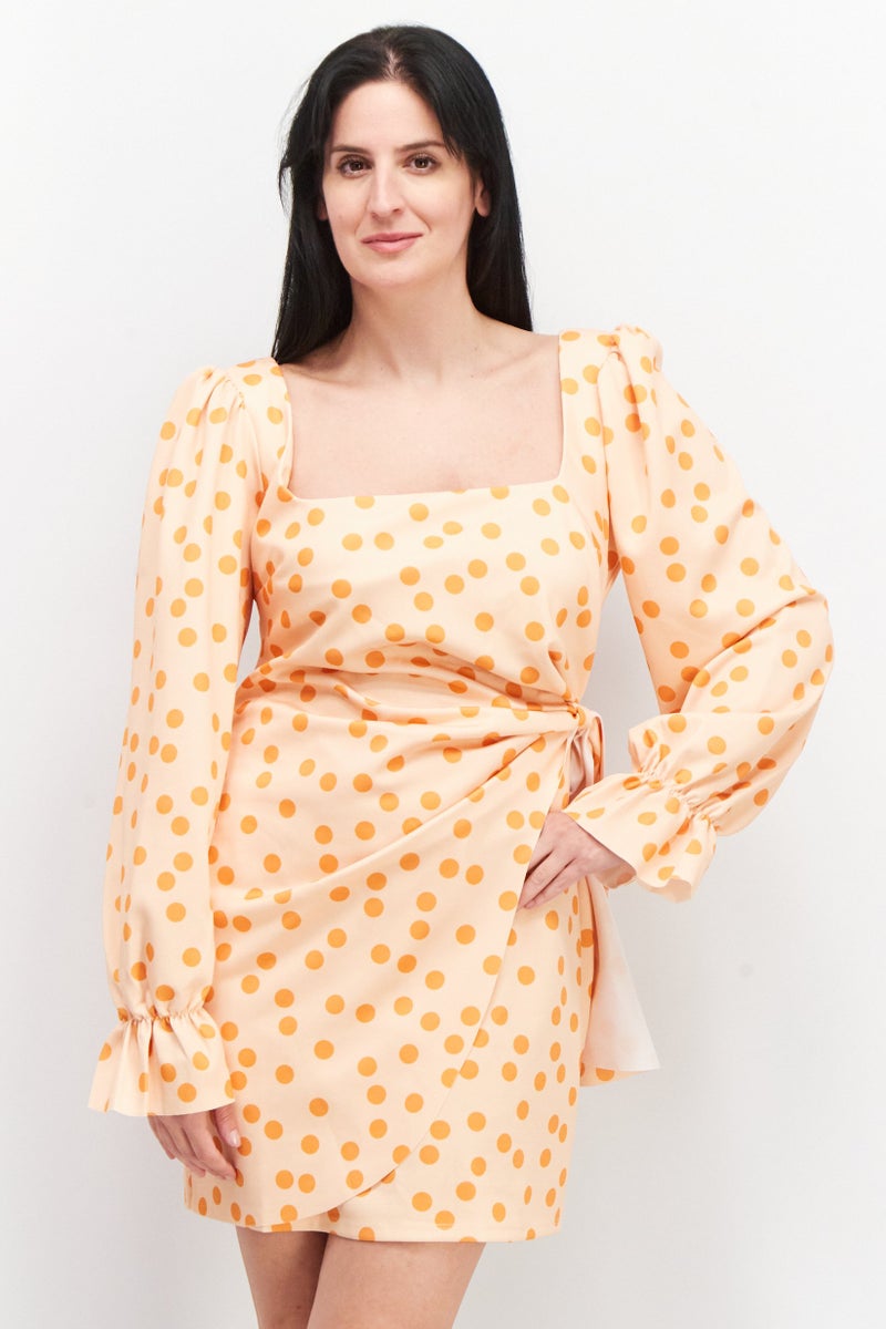 Asos Design Women Curve Polka Dots Mini Dress, Light Orange - Image 1