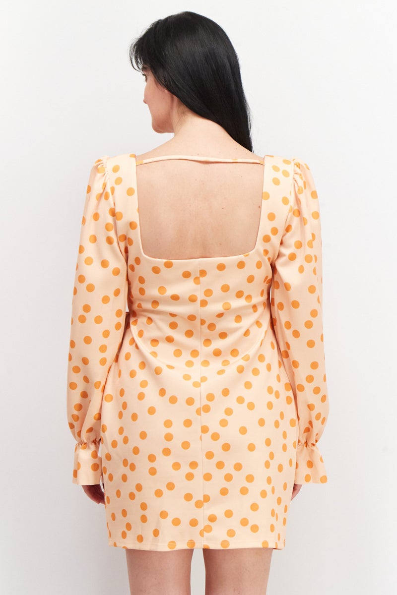 Asos Design Women Curve Polka Dots Mini Dress, Light Orange - Image 3