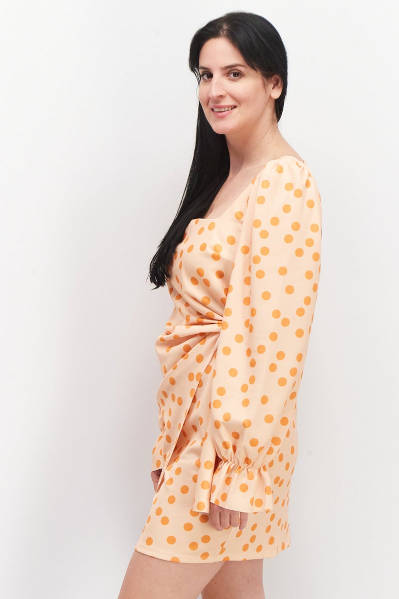 Asos Design Women Curve Polka Dots Mini Dress, Light Orange - Image 2
