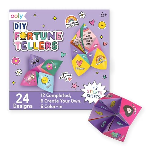 Ooly DIY Paper Kit 24 Fortune Teller Designs Stickers Kit Includes 12 Completed 6 Blank and 6 Colorin Folding Fortune Teller Activity Gifts for Kids - Image 1