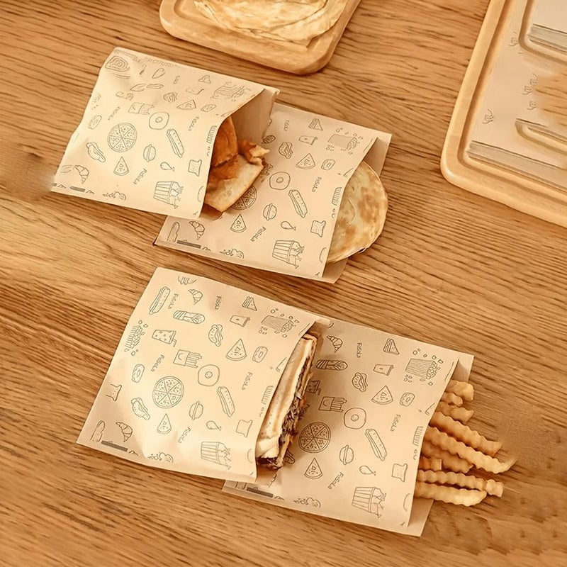 25 Pcs Brown Kraft Paper Oil Resistant Food Bags Sandwich Bread Hamburger French Fry Fried Chicken Greaseproof Packaging - Image 1