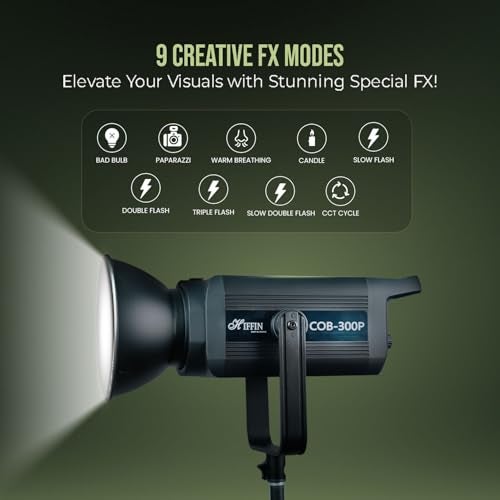 HIFFIN إضاءة فيديو LED احترافية ثنائية اللون HIFFIN (COB-300P) بقوة 300 واط مع جهاز تحكم عن بُعد، درجة حرارة لون قابلة للتعديل من 2800K إلى 6800K، إضاءة استوديو قابلة للتعتيم للتصوير الفوتوغرافي والفيديو - Image 4