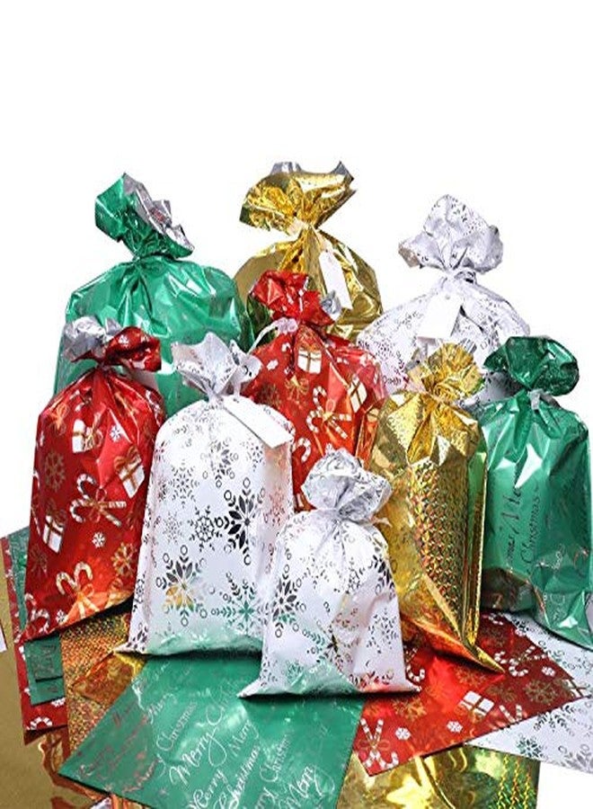 WesGen Christmas Gift Bags, 32Pcs Santa Wrapping Bag in 4 Sizes and 4 Designs with Ribbon Ties and Tags for Wrapping Holiday - Image 1