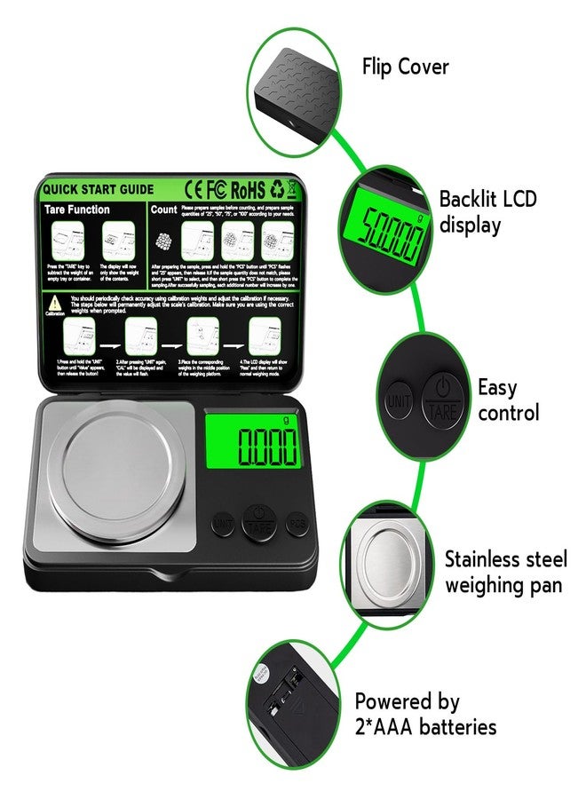 Wigearss Digital Milligram Scale 50g x 0.001g, Mini Precision Scale with Tare weight Function,Calibration Weight ＆ Backlit LCD Display, Pocket Micro Scale for Weighing Powder, Gold, Jewelry, Mini Food - Image 2