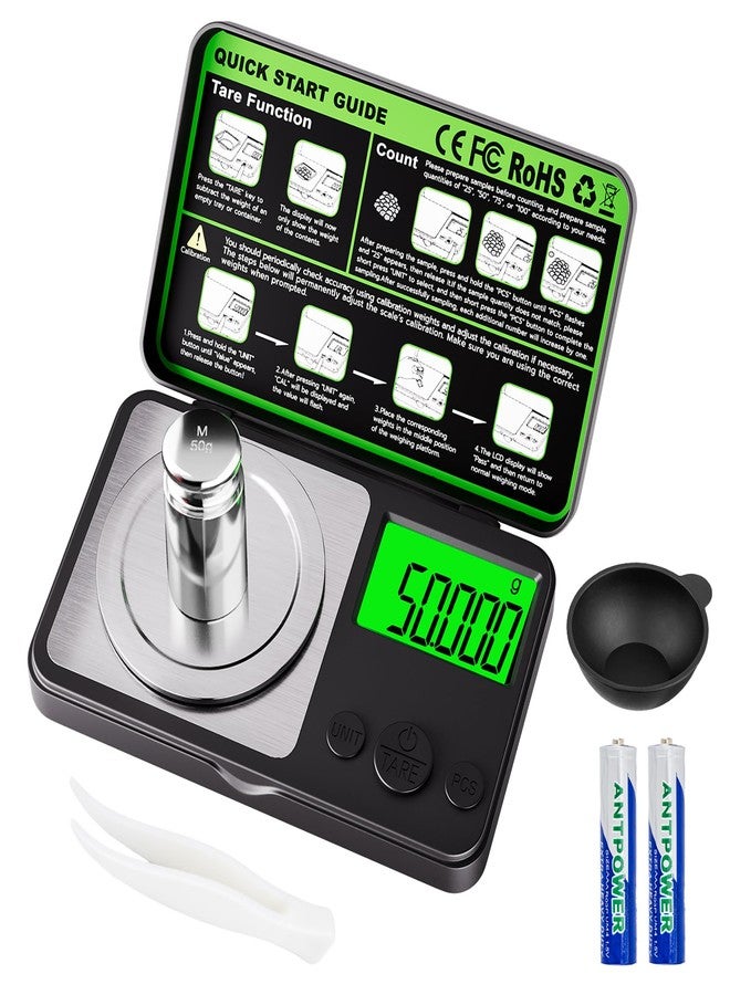 Wigearss Digital Milligram Scale 50g x 0.001g, Mini Precision Scale with Tare weight Function,Calibration Weight ＆ Backlit LCD Display, Pocket Micro Scale for Weighing Powder, Gold, Jewelry, Mini Food - Image 1