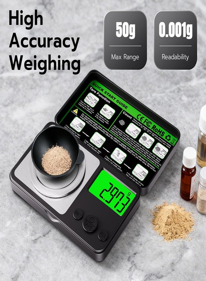Wigearss Digital Milligram Scale 50g x 0.001g, Mini Precision Scale with Tare weight Function,Calibration Weight ＆ Backlit LCD Display, Pocket Micro Scale for Weighing Powder, Gold, Jewelry, Mini Food - Image 3