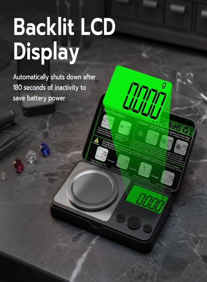 Wigearss Digital Milligram Scale 50g x 0.001g, Mini Precision Scale with Tare weight Function,Calibration Weight ＆ Backlit LCD Display, Pocket Micro Scale for Weighing Powder, Gold, Jewelry, Mini Food - Image 4