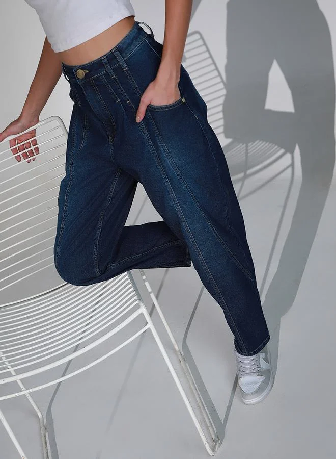 Hubberholme High Rise Balloon Fit Jeans with Pockets by Styli