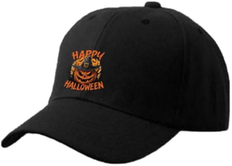 Happy Halloween Embroidered Baseball Cap, Black Cotton, Adjustable Fit