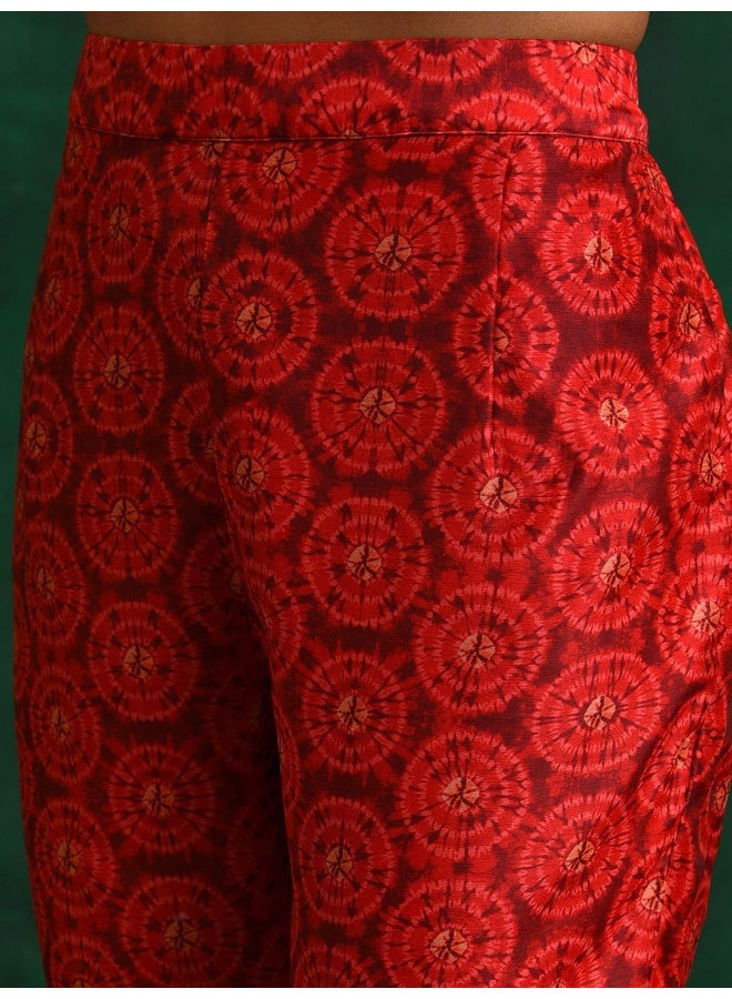 AKS Red Digital printed Chanderi Kurta Set  - Image 3