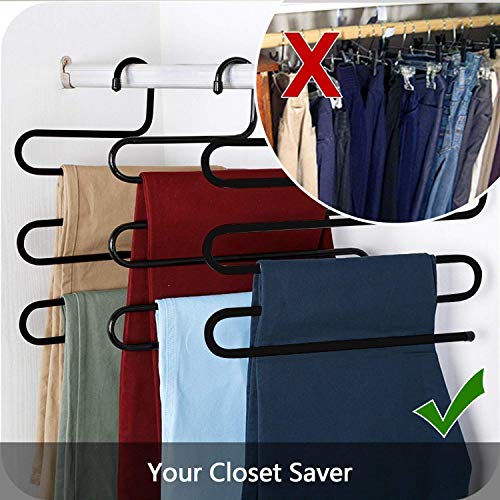 Skywalk Set of 3 Stainless Steel Metal S-Shape Multi-Purpose 5 Layers Magic Hanger for Wardrobe, Sarees, Pants, Scarfs and Other (Assorted Color) - Image 2