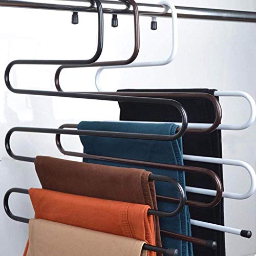 Skywalk Set of 3 Stainless Steel Metal S-Shape Multi-Purpose 5 Layers Magic Hanger for Wardrobe, Sarees, Pants, Scarfs and Other (Assorted Color) - Image 1