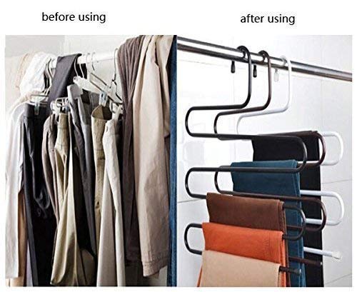 Skywalk Set of 3 Stainless Steel Metal S-Shape Multi-Purpose 5 Layers Magic Hanger for Wardrobe, Sarees, Pants, Scarfs and Other (Assorted Color) - Image 4
