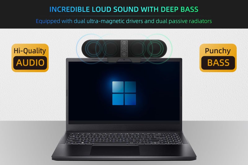 XKX Computer Speakers for Desktop PC Monitor, USB Plug-in, Wired, Computer Soundbar for PC, Laptop Speakers with Adaptive-Channel-Switching, Loud Sound, Deep Bass, USB C Adapter, Easy to Clip on Monitor - Image 4