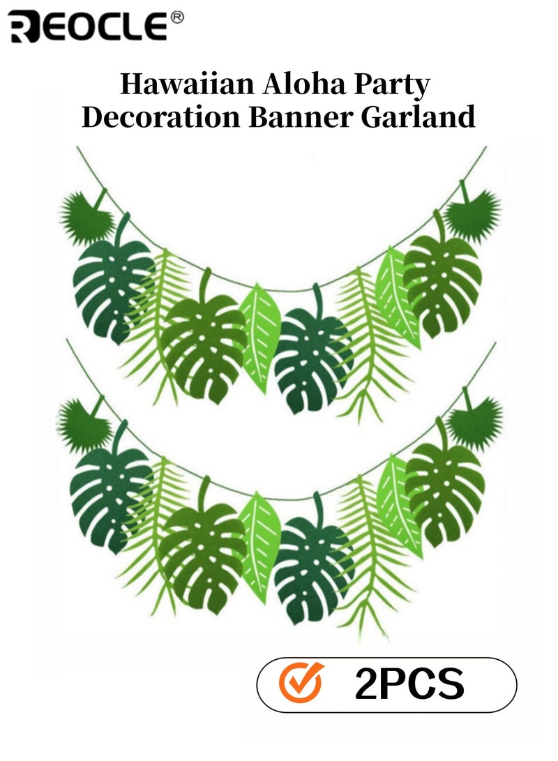 REOCLE 2PCS Hawaiian Aloha Party Decoration Banner Garland with Leaf Design Felt Hanging Decor for Luau Birthday Beach Party Themes for Adults Kids Families Event Planning and Home Decor - Image 1