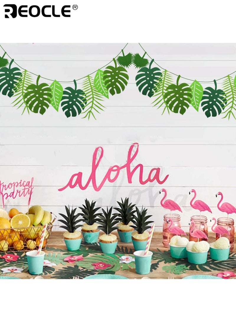 REOCLE 2PCS Hawaiian Aloha Party Decoration Banner Garland with Leaf Design Felt Hanging Decor for Luau Birthday Beach Party Themes for Adults Kids Families Event Planning and Home Decor - Image 4
