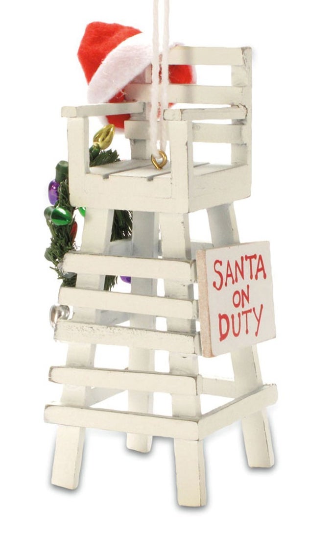 TROPICAL BEACH LIFEGUARD SANTA CLAUS CHRISTMAS TREE HOLIDAY ORNAMENT DECORATION 5INCH HEIGHT WHITE WOOD
