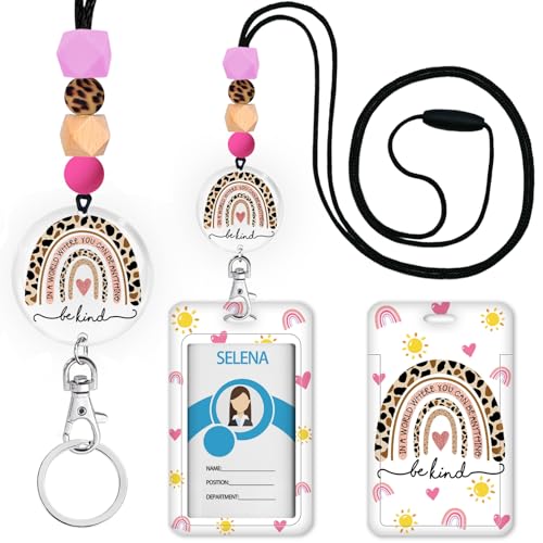 Mcapirivo Cute Rainbow Lanyards for Id Badges and Keys, ID Badge Holder with Lanyard, Silicone Beaded Breakaway Keychain Lanyard for Women Teacher Nurse, ID Card Holder Name Badge Holder - Image 1