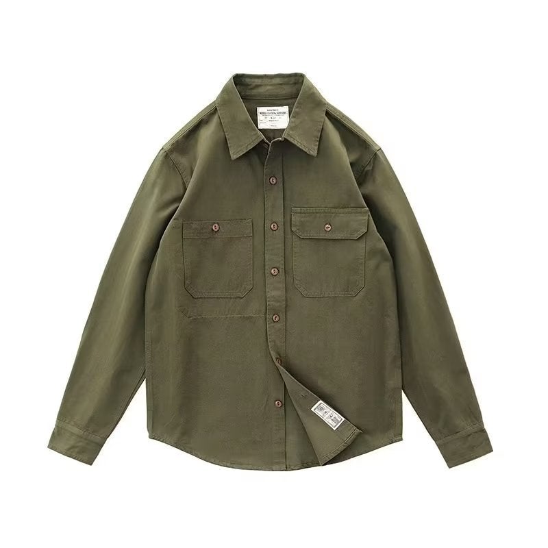 Autumn Engineer Shirt Coat Ami Kaji American Retro Army Green Tough Guy Mens Long Sleeve Crock Shirt Dark blue - Image 2