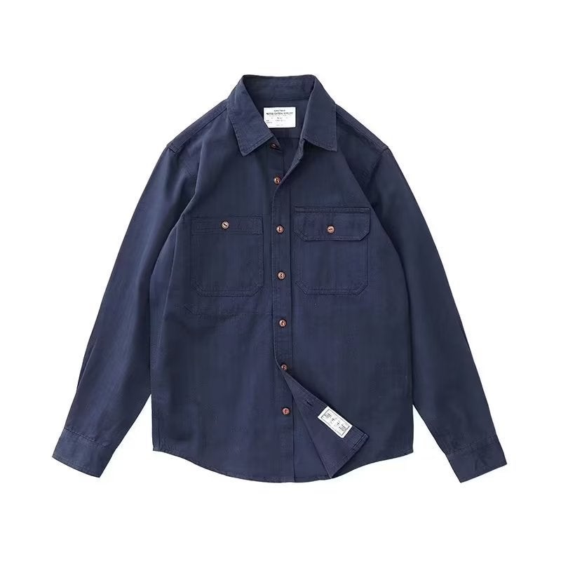 Autumn Engineer Shirt Coat Ami Kaji American Retro Army Green Tough Guy Mens Long Sleeve Crock Shirt Dark blue - Image 1