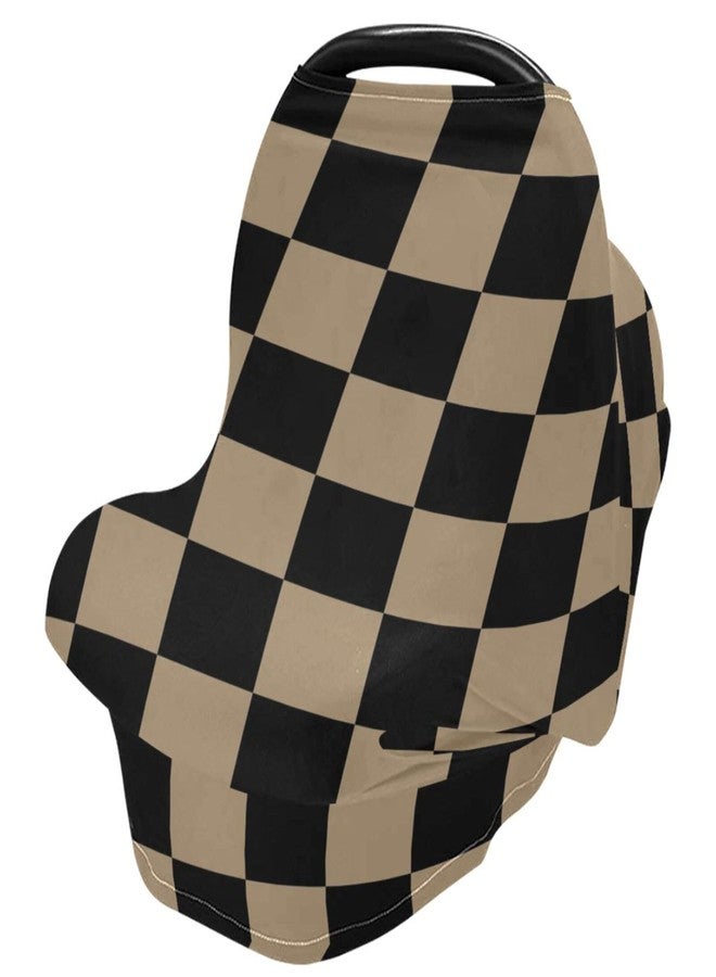 Pigsaly Retro Black Checkered Baby Car Seat Covers Geometric Square Plaid Carseat Canopy Soft Infant Stroller Cover Nursing Breastfeeding Covers for Girls Boys Newborn Fit Summer Spring Autumn - Image 2