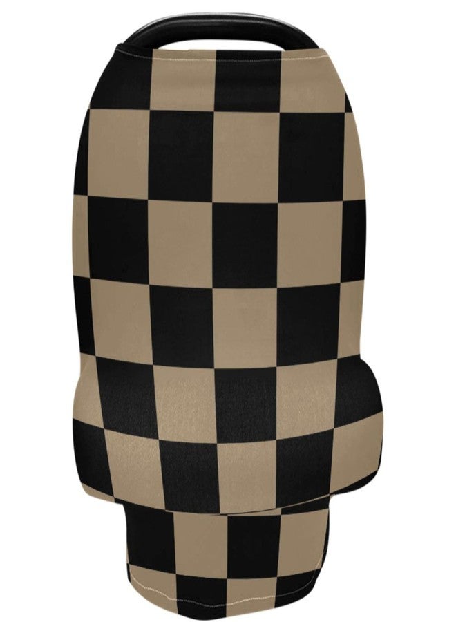 Pigsaly Retro Black Checkered Baby Car Seat Covers Geometric Square Plaid Carseat Canopy Soft Infant Stroller Cover Nursing Breastfeeding Covers for Girls Boys Newborn Fit Summer Spring Autumn - Image 4