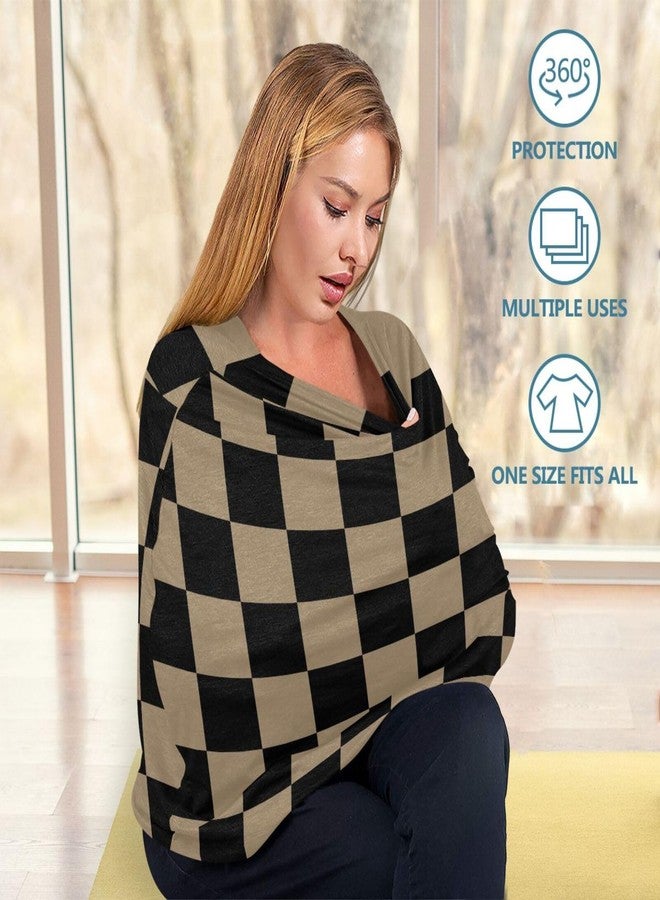 Pigsaly Retro Black Checkered Baby Car Seat Covers Geometric Square Plaid Carseat Canopy Soft Infant Stroller Cover Nursing Breastfeeding Covers for Girls Boys Newborn Fit Summer Spring Autumn - Image 5