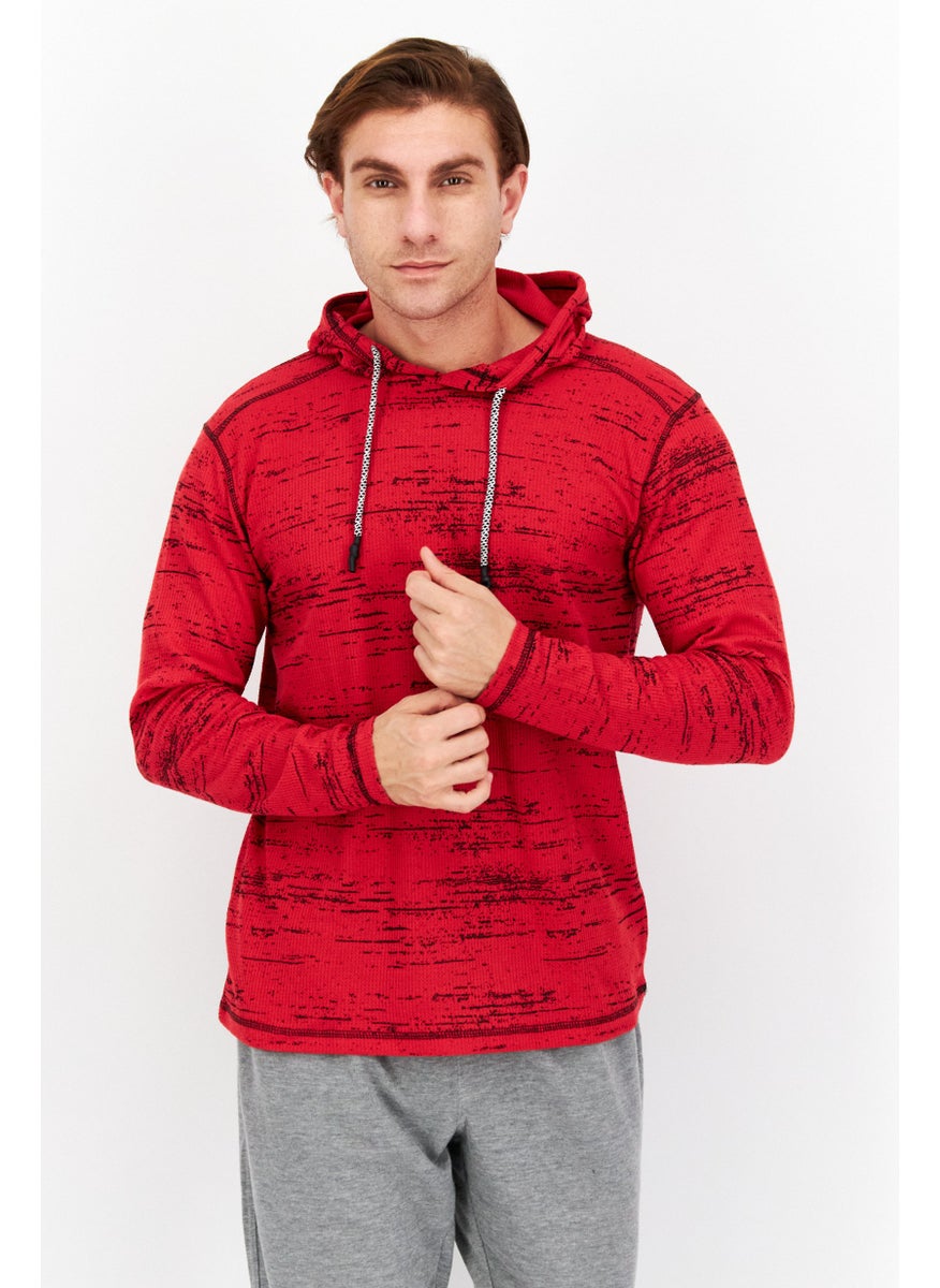 Men Hooded Long Sleeve Textured Sweatshirt, Black/Red - pzsku/Z57AAC9D42EFD5BAA6A99Z/45/_/1737643003/3f42185e-6476-4904-9145-47c0776f8352