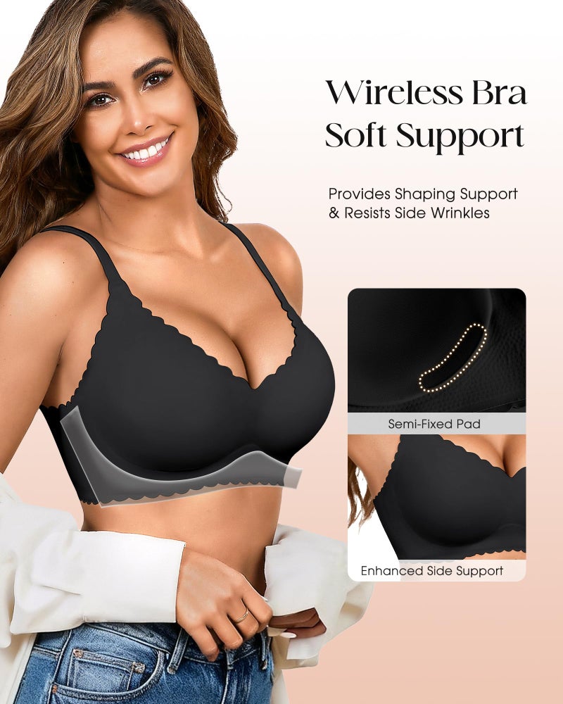 DEANGELMON Wireless Seamless Bras for Women with Support - No Wire Push Up Womens Bra - No Underwire Padded Comfort Bralettes Breast Lift for Back Fat - Coverage Comfortable Bralette Wirefree 3 Pack(3P1,XL) - Image 4