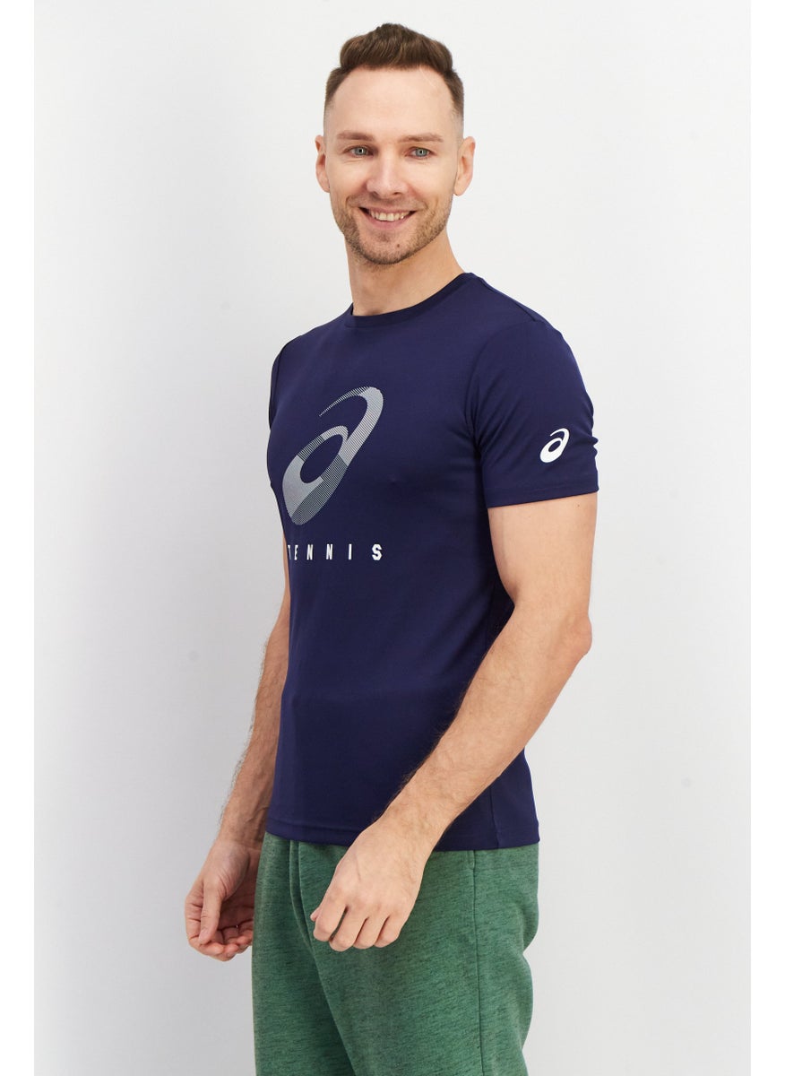 Asics - Men Sportswear Fit Crew Neck Short Sleeve Brand Logo T-Shirt, Navy Blue - Image 1