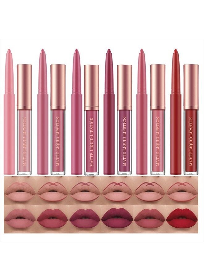Bestland - 12Pcs Matte Liquid Lipstick + Lip Liner Pens Set, One Step Lips Makeup Sets Pigment Velvety Nude Lip Stain Waterproof Long Wear Lip Gloss Make up Gift Set (Set B) - Image 1