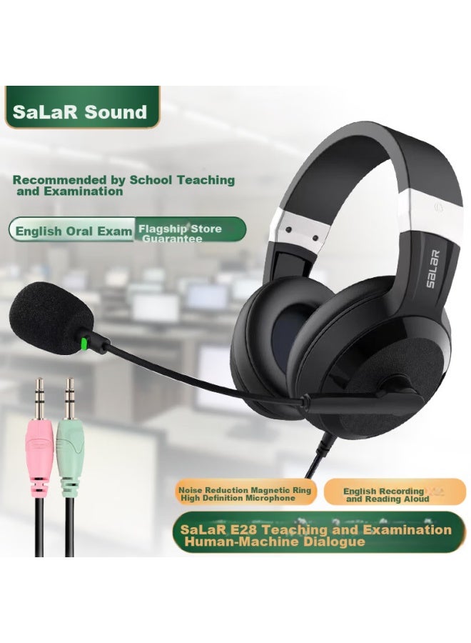 salar Shenglai E28 Headphones For Computer-based English Speaking And Listening Exams, High School Entrance Exam, College Entrance Exam, Oral English Test, Recording, Practice, With Microphone, Headset For Human-computer Dialogue, With Dual Plug-in - Image 1