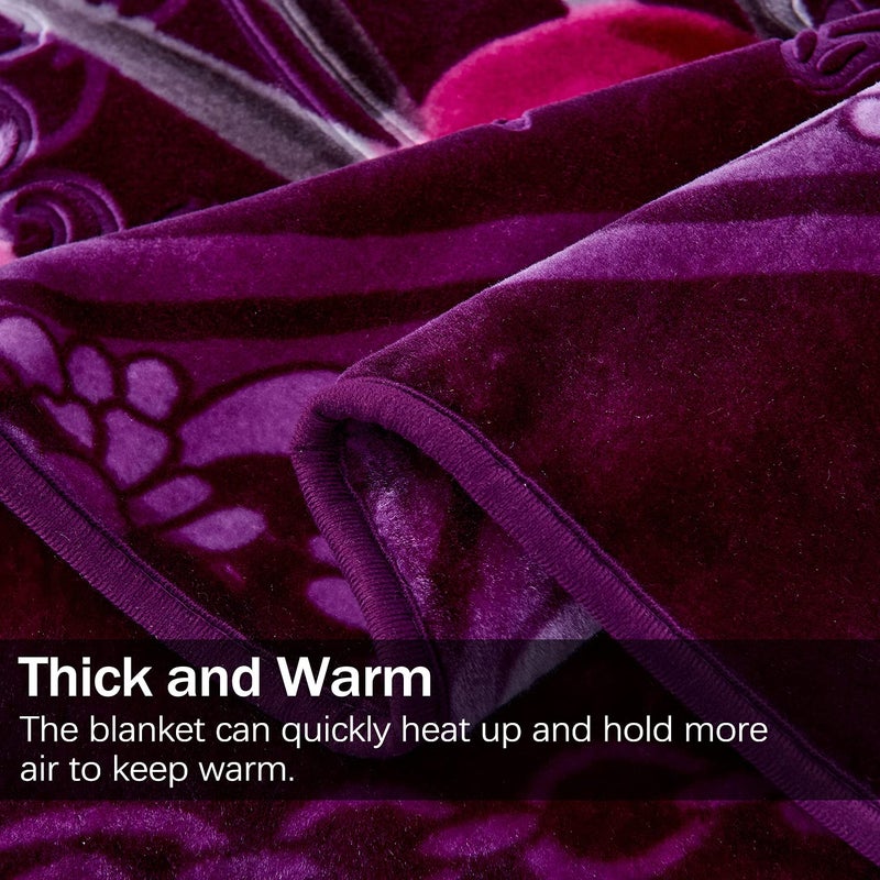 JML Fleece Blanket King Size, Soft Fluffy Korean Raschel Fleecce Blanket Heavy for Winter, 85x95 Inches- 9 Lbs, Single Ply, Cozy Thick Warm Floral Minky for Home Decor (Purple Lily) - Image 5
