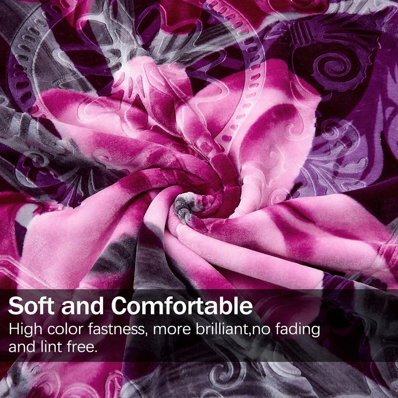 JML Fleece Blanket King Size, Soft Fluffy Korean Raschel Fleecce Blanket Heavy for Winter, 85x95 Inches- 9 Lbs, Single Ply, Cozy Thick Warm Floral Minky for Home Decor (Purple Lily) - Image 4