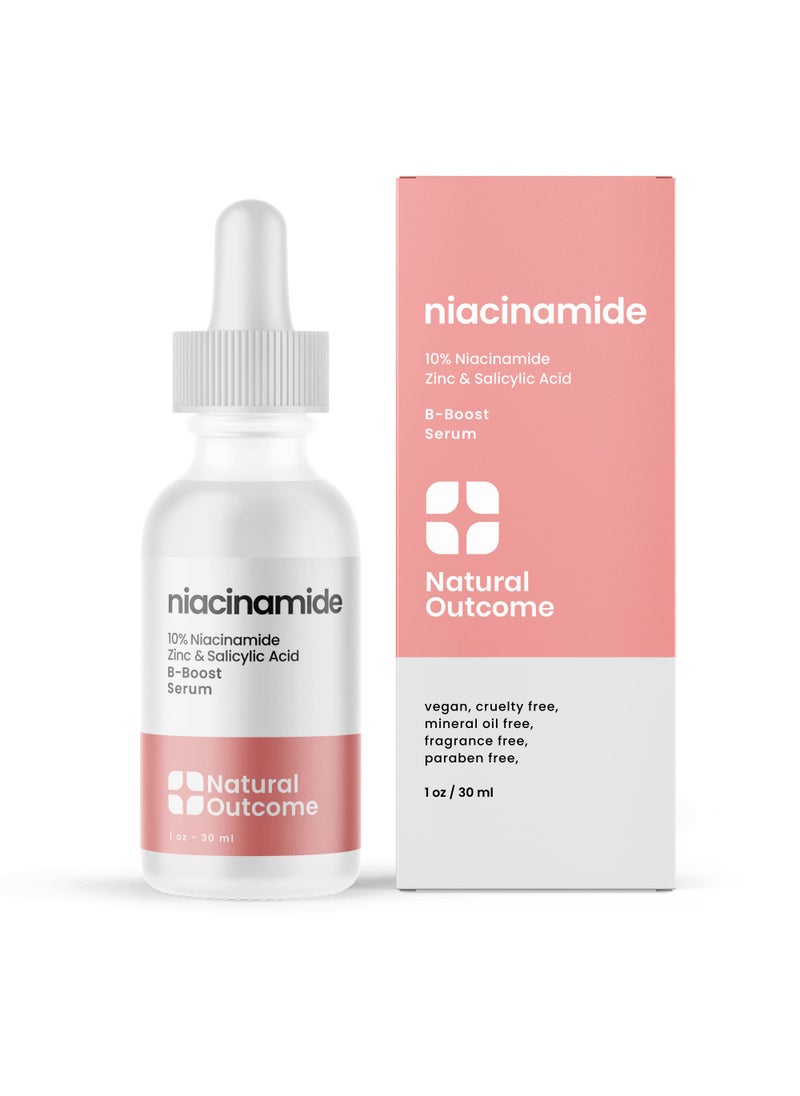 natural outcome - Niacinamide Serum for Face by Natural Outcome Skin Care, B-Boost Niacinamide 10% Plus Zinc 2% Salicylic Acid + Hyaluronic Acid, Acne Treatment + Pore Reducing Serum + Even Skin Toner - Image 1