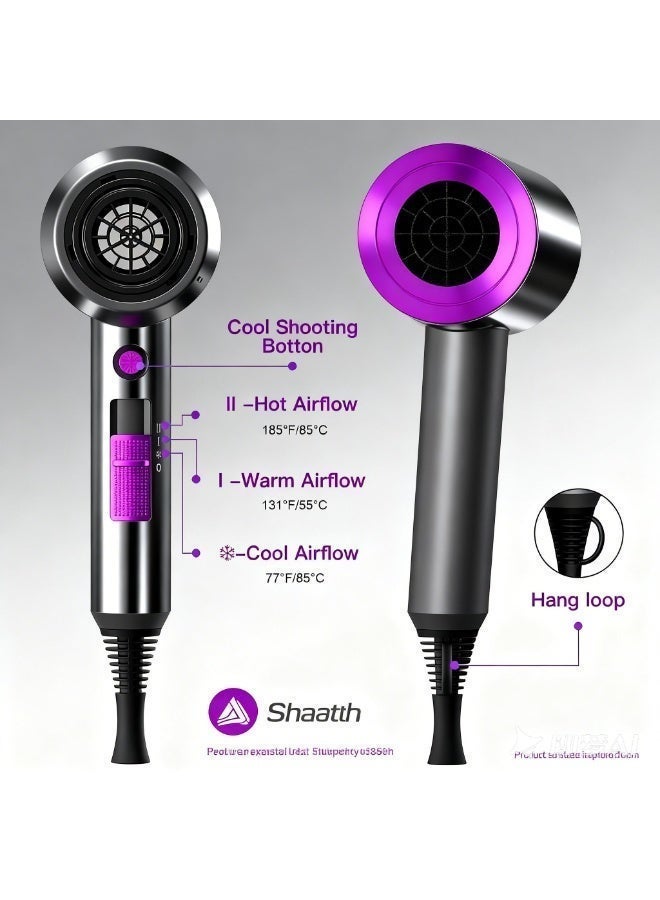 مجفف شعر محمول منزلي، أيونات سالبة بدرجة حرارة ثابتة، لا يسبب ضررًا للشعر، سريع الجفاف، طاقة عالية 1800 وات، 3 ريش رياح - Image 4