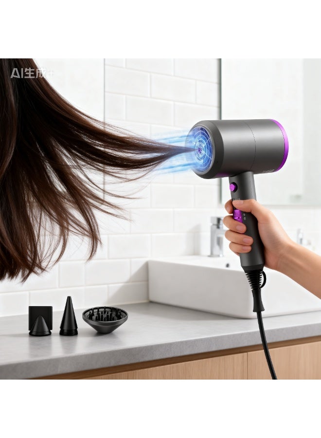 مجفف شعر محمول منزلي، أيونات سالبة بدرجة حرارة ثابتة، لا يسبب ضررًا للشعر، سريع الجفاف، طاقة عالية 1800 وات، 3 ريش رياح - Image 3