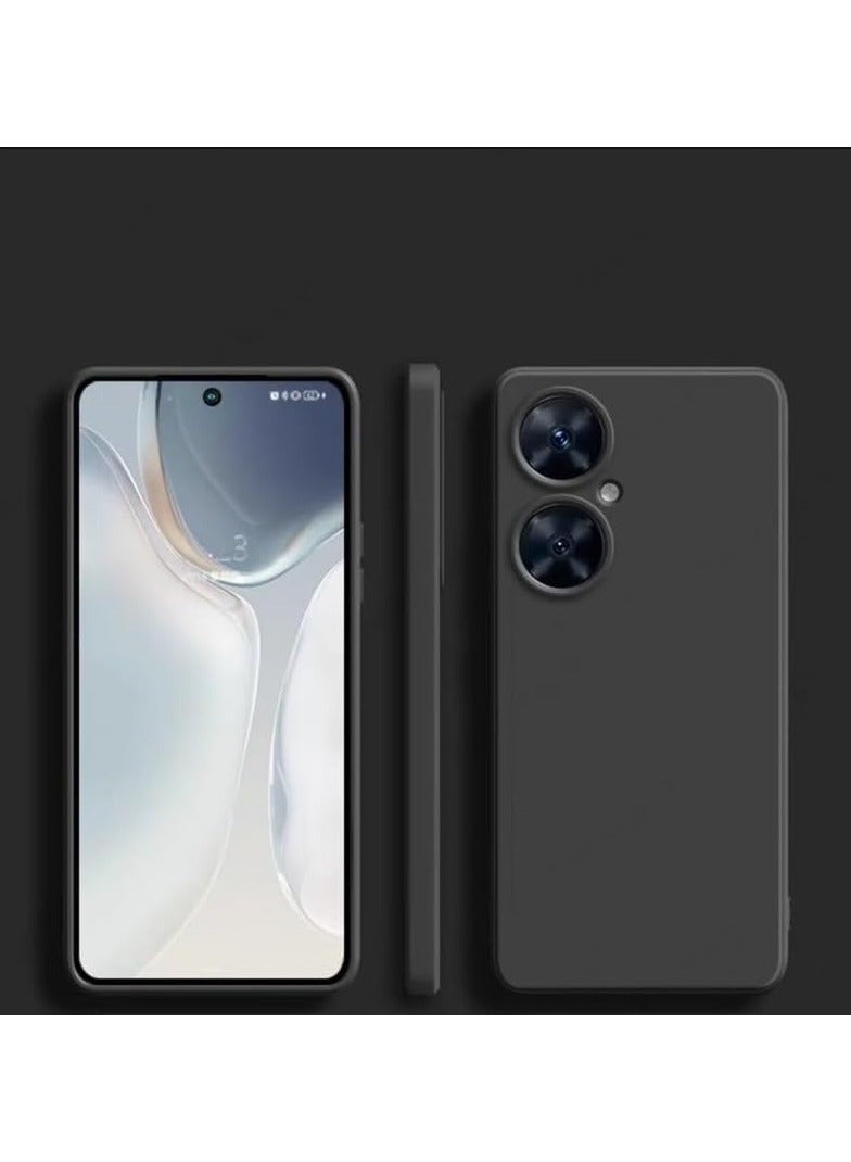 جراب لهاتف Huawei Nova 11i، جراب حماية للكاميرا مع غطاء مطاطي سائل مع بطانة ناعمة من الألياف الدقيقة، جراب واقٍ رفيع صلب مقاوم للصدمات لهاتف Huawei nova 11i (أسود)